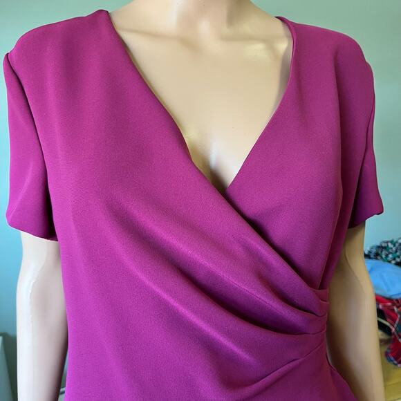 Talbots Petites Crepe Wrap Dress 8 Ruched Cocktail Wedding Guest Luxe Preppy - Picture 2 of 4